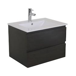 Meuble simple vasque 60cm SORRENTO Décor chêne carbonne + vasque - blanc 3701606500228_0