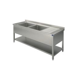 Plonge, 2 Bacs, Égouttoir à Droite, Sur Piètement, Avec Étagère Inférieure, 1600X700 mm           1600x700x850mm VIRTUS GROUP - 7864908723194_0