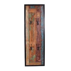 SIT Möbel Porte-manteau mural | 4 crochets doubles | Bois de récupération, verni couleur | Métal noir antique | L 35 x P 8 x H 110 cm - multicolor_0