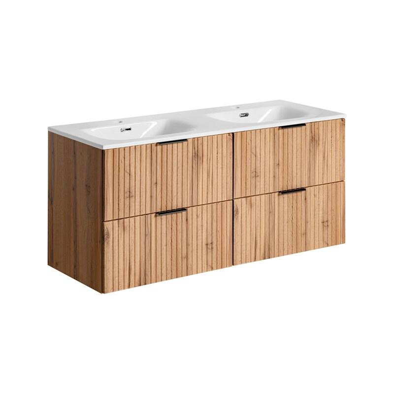 STELLAMEUBLES Ensemble salle de bain aspect bois ADEL OAK 120cm vasque encastrable – Profitez de -10% ! - 3667335114566_0