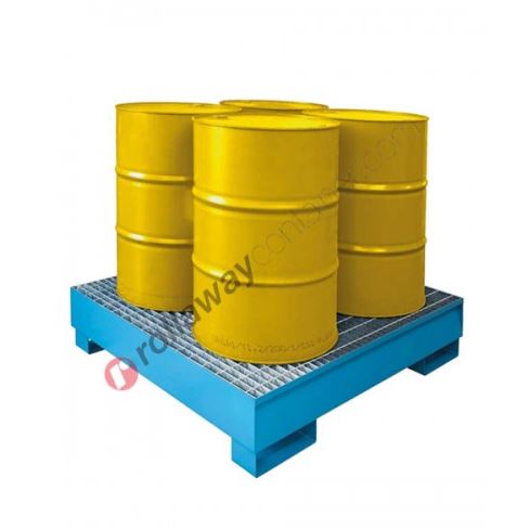 Vacf00 - Bac de rétention chimique 300 litres en acier galvanisé peint avec grille pour 4 fûts - 1355 x 1255 x 290 mm_0