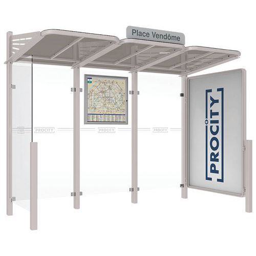 ABRI BUS CONVIVIALE 3 M VITRINE DR BARDAGE GAUC GRIS 7044 - PROCITY