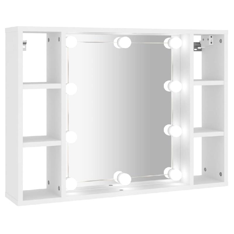 Armoire à miroir avec LED - 76x15x55 cm - Blanc - 6 compartiments, design mural et interface USB_0