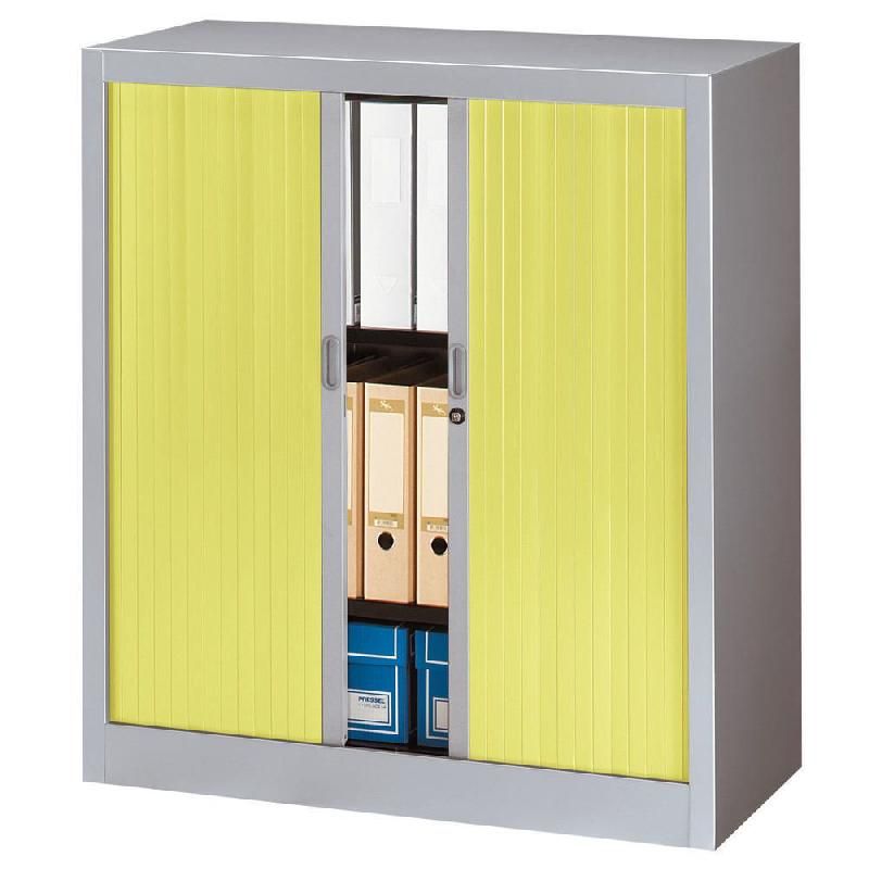 ARMOIRE MÉTAL CLASSTOUT COLOR - A RIDEAUX - L. 90 X H. 100 CM - CORPS ALUMINIUM  - RIDEAUX ANIS