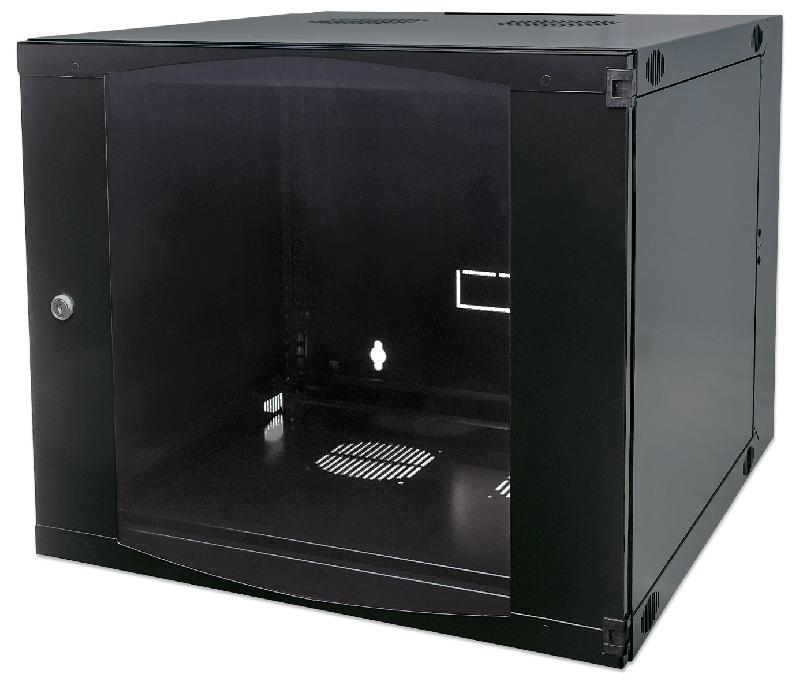 Armoire murale 19 pouces MHT113 avec porte en verre - hauteur 9U - double section - profondeur 600 mm - flatpack - noir - Bravour®_0