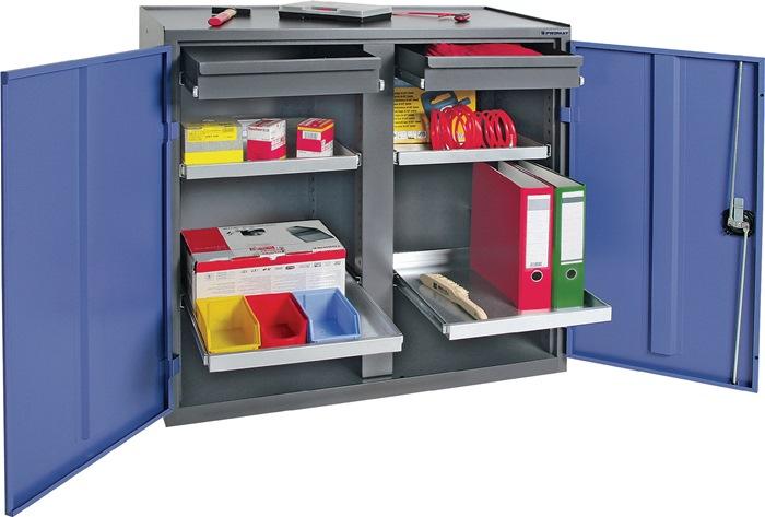 Armoire outillage/Servante de machine H1000xl1000xP500 mm 2 tiroirs, 4 fonds gris anthracite/bleu pigeon NCS PROMAT_0