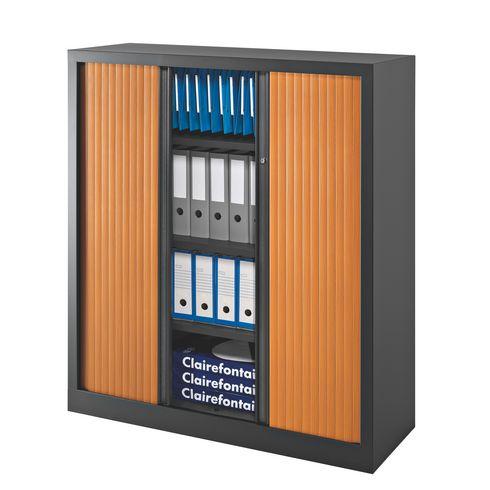 ARMOIRE À RIDEAUX MONOBLOC ECO-CONÇUE DÉCOR H 136 X L 120 CM CORPS ALU/RIDEAUX MERISIER