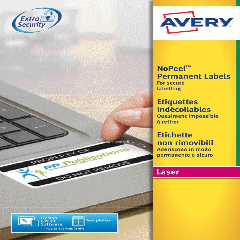 AVERY 480 étiquettes indécollables Laser blanches, format 63,5 x 33,9 mm (20 feuilles A4 / cdt) - blanc polyester L6146-20_0