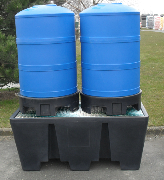 Bac de rétention en polyéthylène 300L - caillebotis acier - gamme économique - RMVBPCA300LPU_0