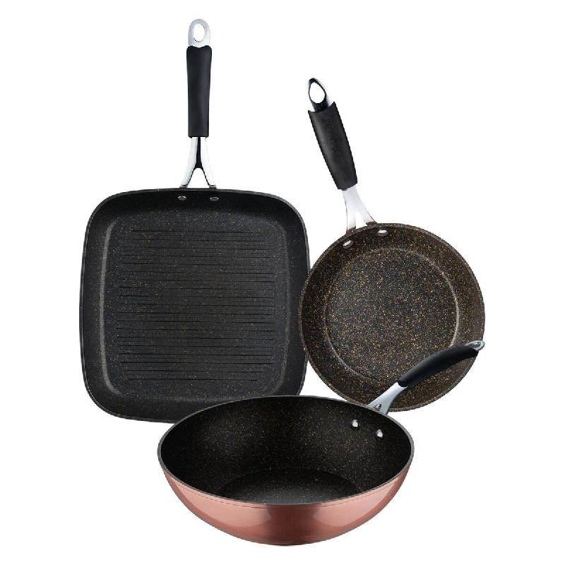 BERGNER Copper - Set de Poêle Grill 28x28cm, Wok Ø28cm et Poêle Ø20x4,5cm en Aluminium Forgé avec Revêtement Antiadhésif ILAG - PK8747_0