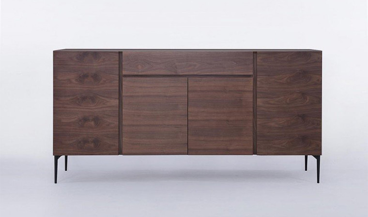 Buffet en bois massif design noyer - pieds noirs - modèle Milton - 4 portes et 1 tiroir_0