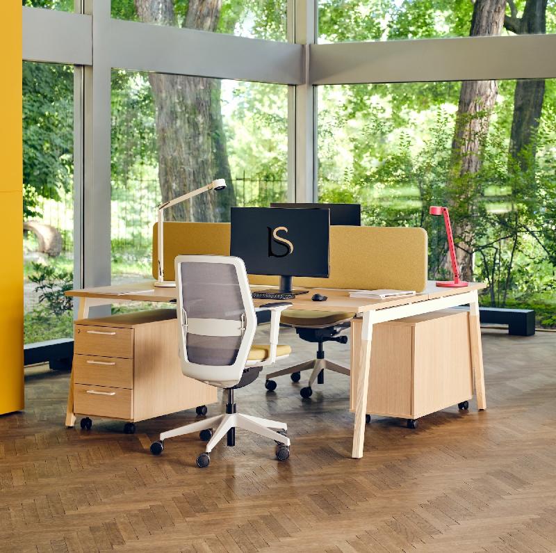 Bureau 2 personnes Ogi W - MDD - Non, Blanc, Bouleau clair, 160 x 161 cm_0