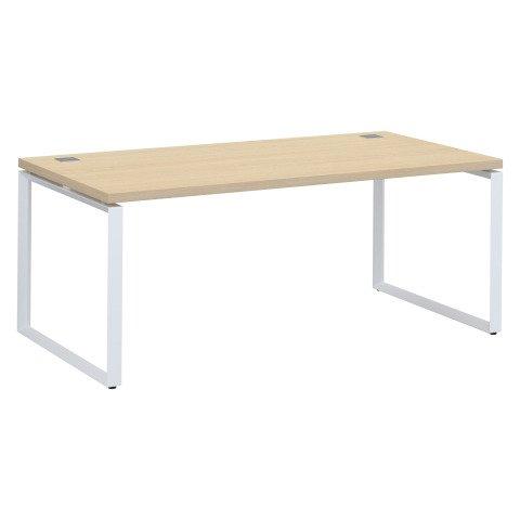 BUREAU DROIT L 180 X P 90 CM PLATEAU CHÊNE CLAIR PIÈTEMENT ACIER BLANC SHINY