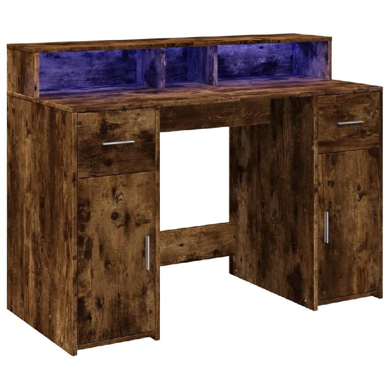 Bureau et lumières LED chêne fumé 120x55x91cm bois d'ingénierie Modèle Atlas Office Pro Classique - 8721158402509_0
