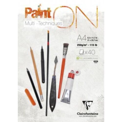 Clairefontaine Lot de 4 Bloc encollé de 40 feuilles de papier Paint ON Mix Media Blanc, 250 g/m², A4 - 3329680965377_0