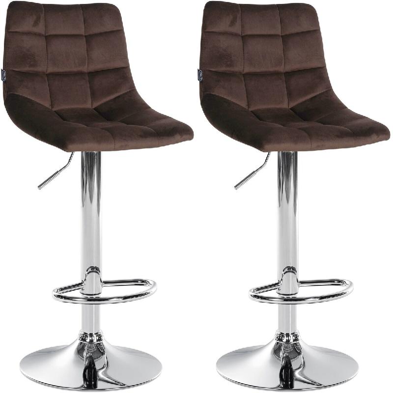 Décoshop26 - Lot de 2 tabourets de bar en velours marron base métal chromé réglable en hauteur et repose-pieds TDB10630 - marron métal 3002469132695_0