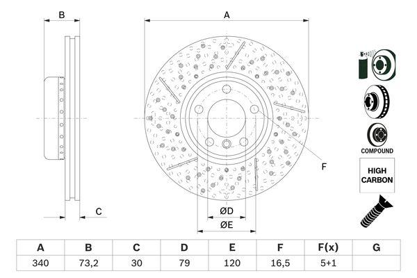 Disque de frein Bosch 0986479E12 - Avant - ventilé, fendu et poinçonné_0