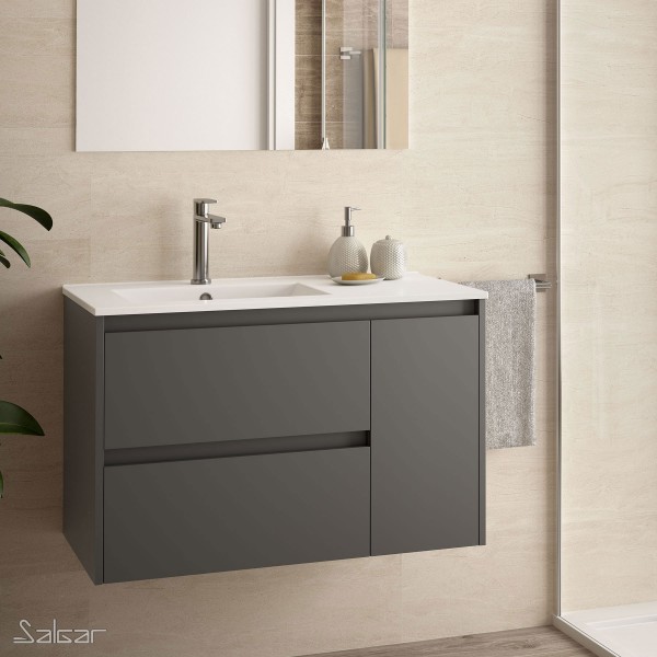 ENSEMBLE MEUBLE ET VASQUE SUSPENDU GRIS MAT - NOJA - SALGAR - 85055