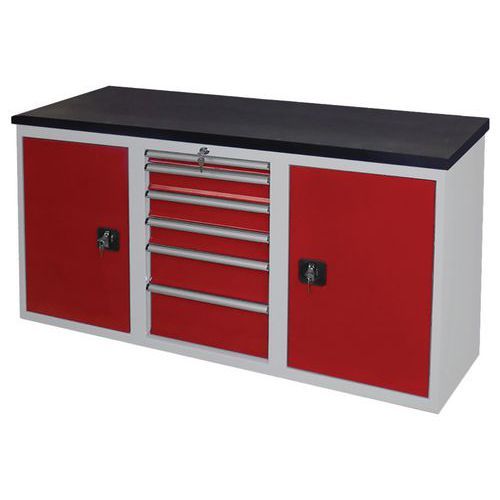 ETABLI SUR ARMOIRE BASSE PLATEAU CAOUTCHOUC GRIS/ROUGE 3002 - ANJOU TOLERIE