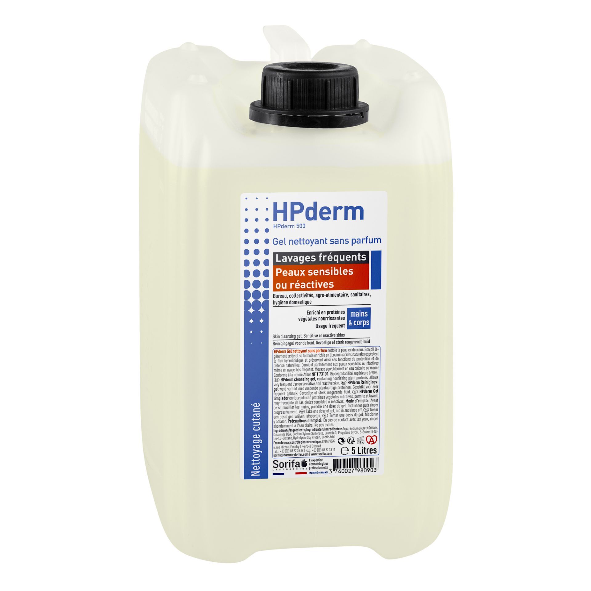 Gel nettoyant sans parfum - Spécial PEAUX SENSIBLES HPderm® - 5 L_0
