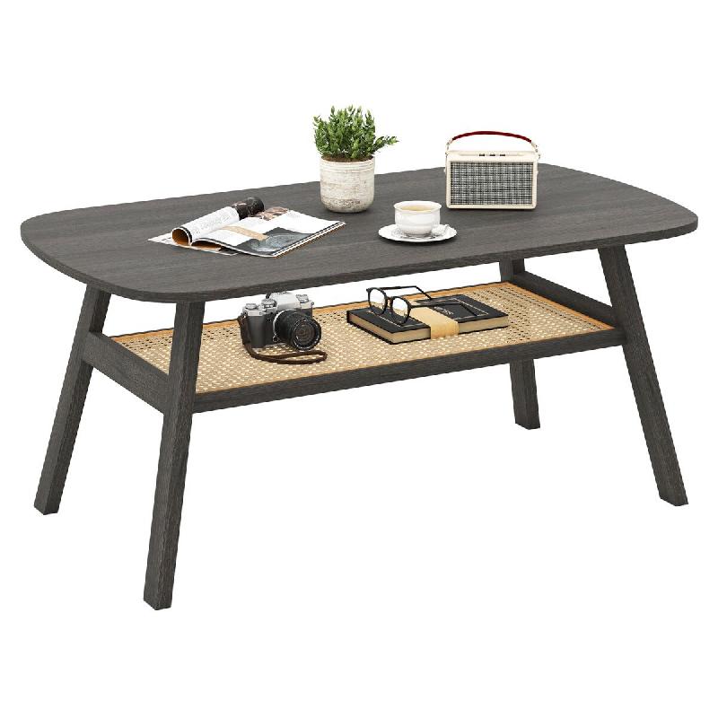 Helloshop26 - Table basse rectangulaire 100 x 55 x 44,5 cm avec étagère de rangement design rustique en bois de caoutchouc gris 20_0013815 - 3000227_0