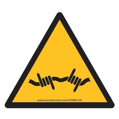 LOT DE 3 - SIGNALÉTIQUE DE DANGER - PICTOGRAMME FIL BARBELÉ - W033 - ISO 7010 VINYLE 200 MM