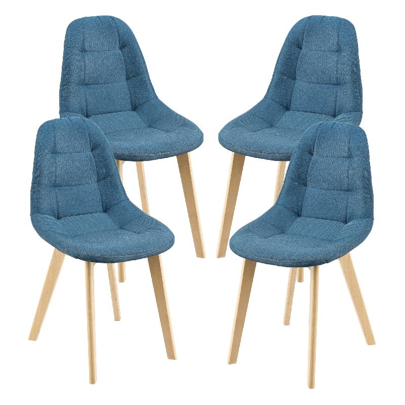 Lot de 4 chaises de salle à manger - 86 x 53 x 47 cm - Bleu - Pieds en hêtre - Siège rembourré en polyester_0