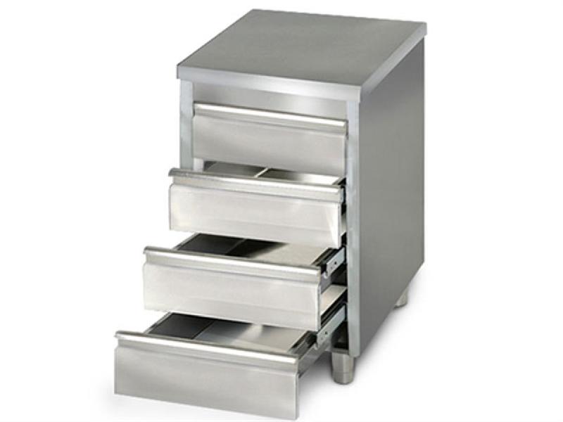 Meuble inox central 4 tiroirs profondeur 600 x 500 mm_0