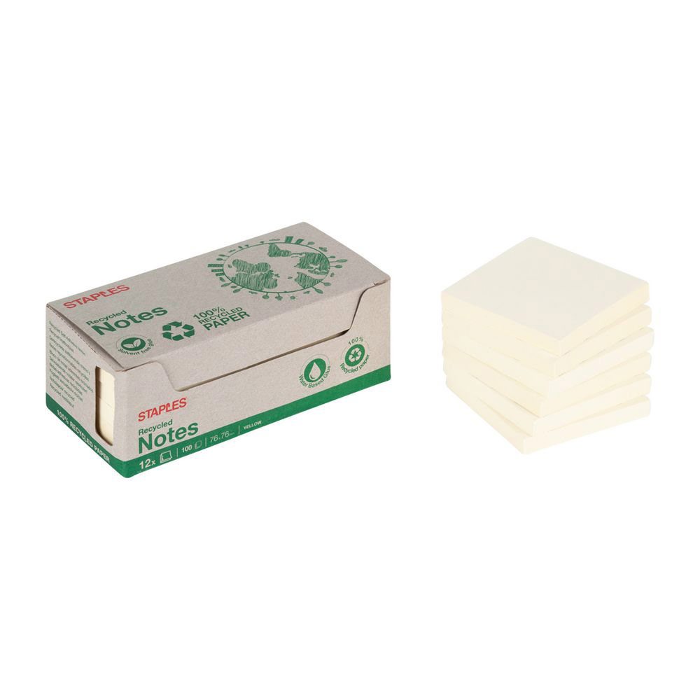 NOTES AUTO-ADHESIVES RECYCLEES - 76 X 76 MM - 70 G/M² - JAUNE PASTEL