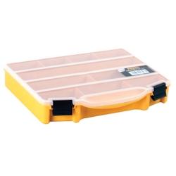 Perel Boite de rangement, 10 compartiments fixes, couvercle transparent, empilable, 251 x 200 x 44 mm, jaune/noir - OMR10_0