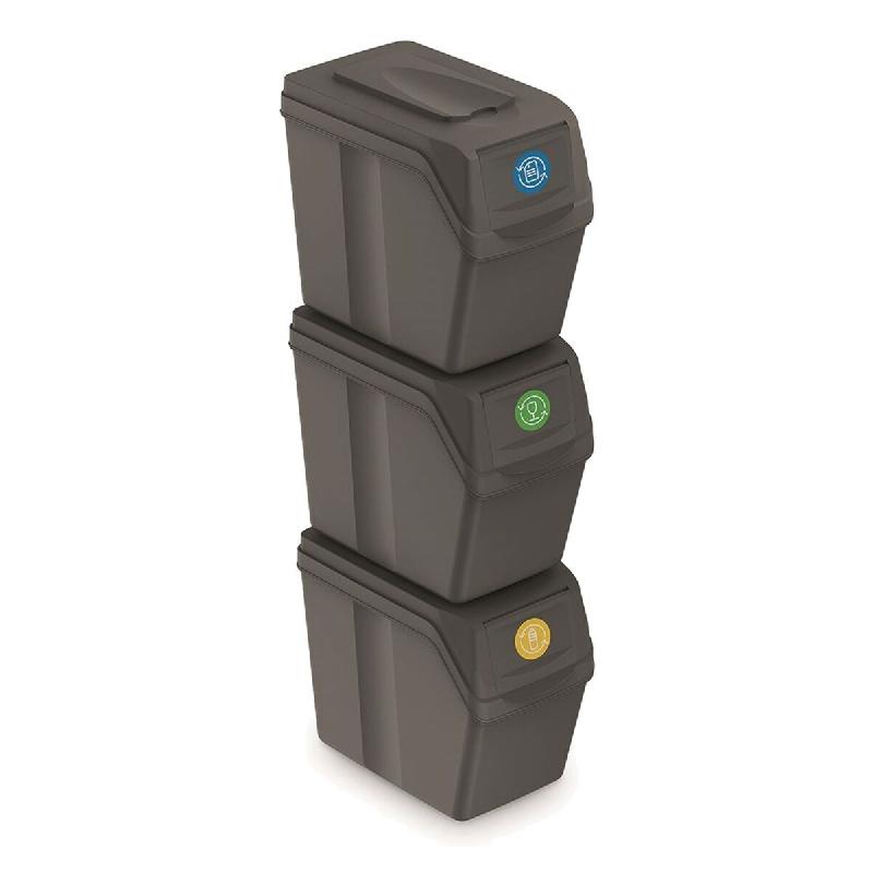 Prosperplast - Jeu de 3 poubelles de recyclage d'une capacité de 60 litres à compartiments de couleur grise 39x23x33 cm - gris plastique ZA909_0