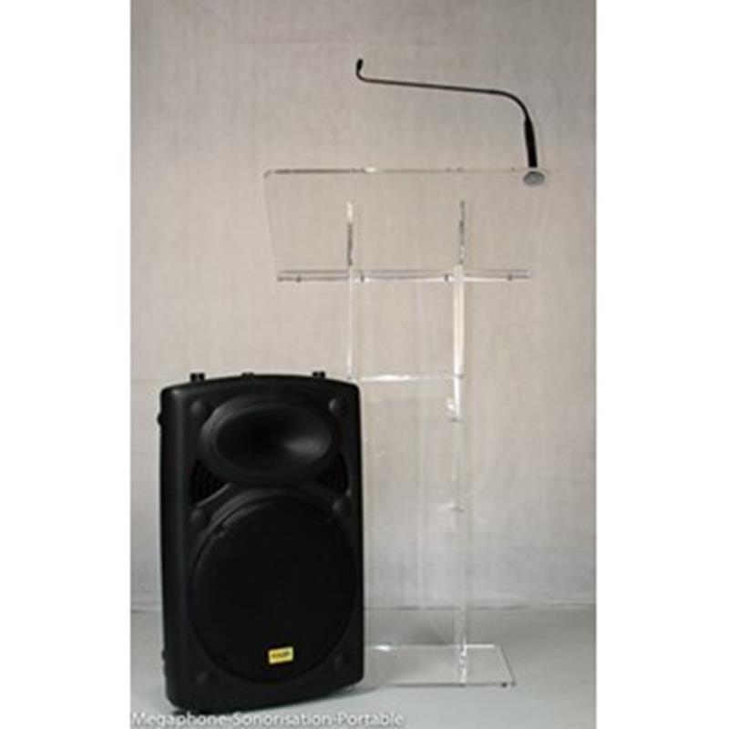 Pupitre de conférence en plexi amplifié - 450 Watts - Liaison HF sans fil - Micro flexible 40 cm_0