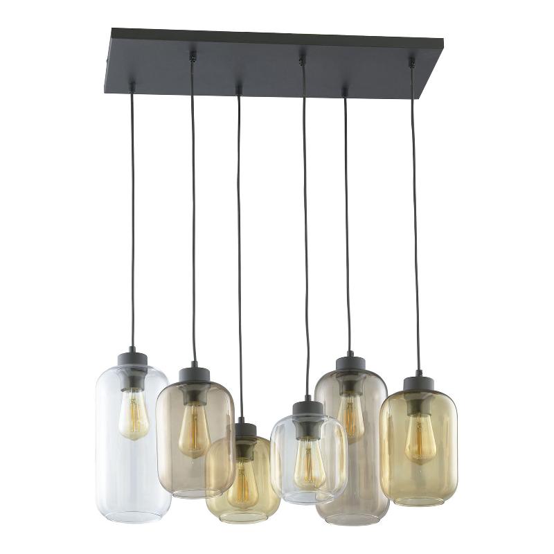 TK LIGHTING SUSPENSION MARCO BROWN, À 6 LAMPES, CLAIRE/BRUNE