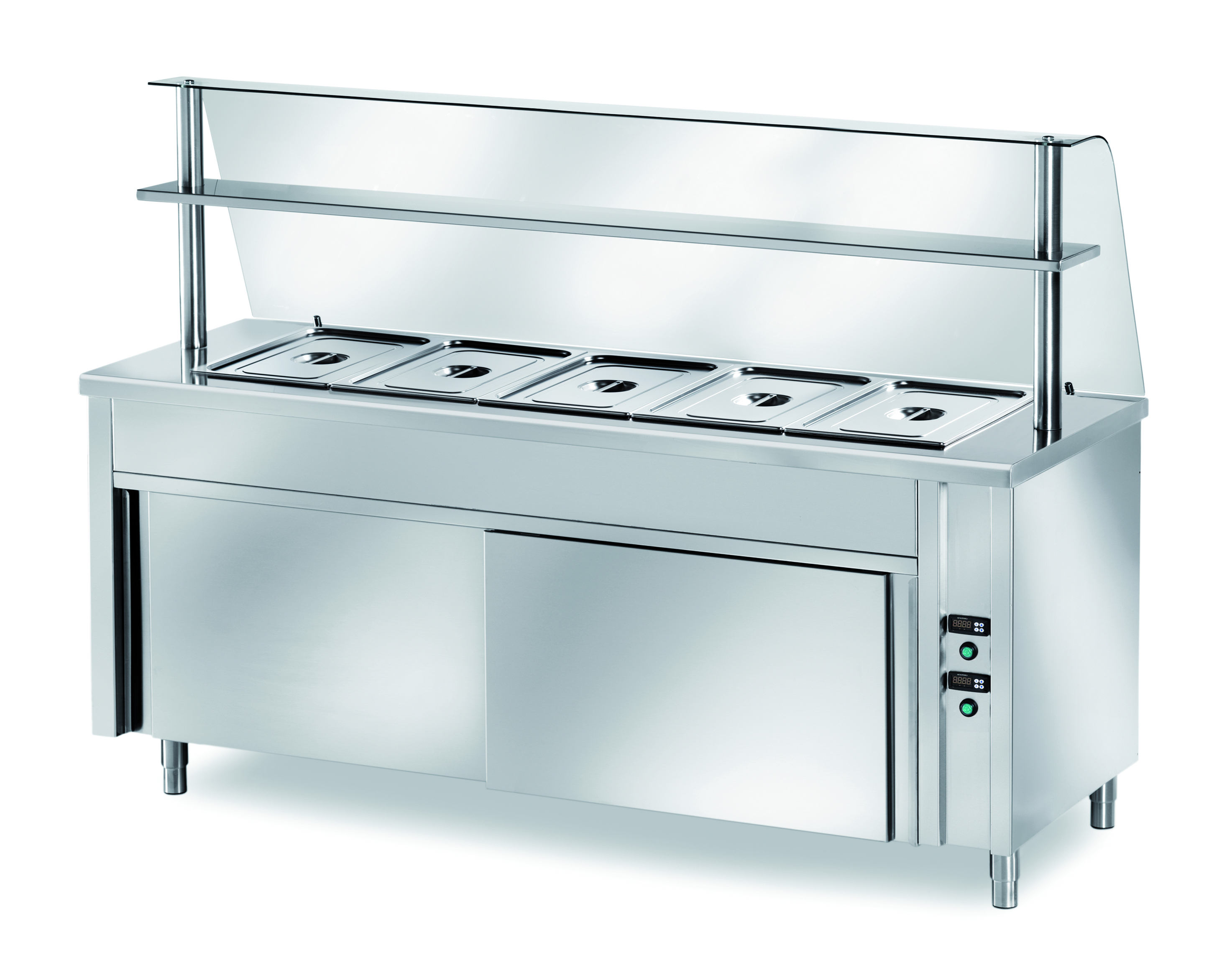 TABLE CHAUFFANTE DE DISTRIBUTION PROFI VENTILÉE AVEC PORTES COULISSANTES 2000X700X890 – 5X GN 1/1
