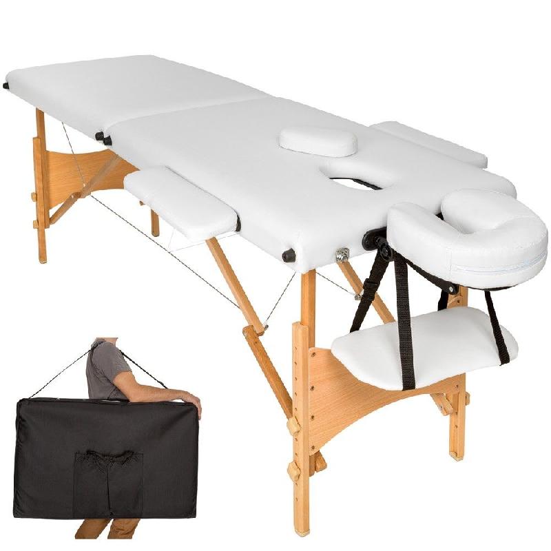 Table de massage blanc 2 zones - Rembourrage épais 5 cm - Avec sac de transport et appui-tête amovible_0