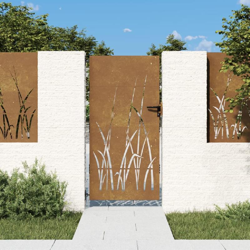 Vidaxl portail de jardin 85x175 cm acier corten conception d'herbe 153224_0