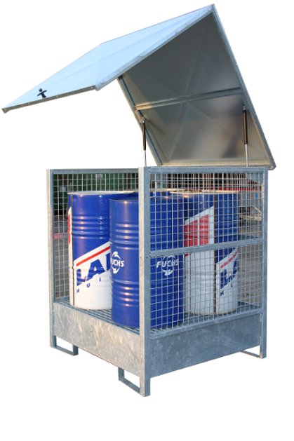 Box de rétention galvanisée - 2 ou 4 fûts - Capot tôlé avec serrure à clé_0