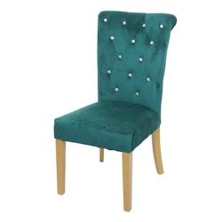 Décoshop26 - Chaise à manger cuisine en velours vert foncé avec décoration bouton cristal pieds bois clairs 04_0002214 - 3000259232693_0