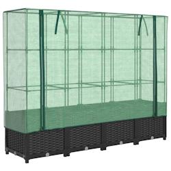 Helloshop26 - Jardinière bac lit surélevé plantes fleurs terrasse jardin surélevée avec housse aspect rotin 160 x 40 x 138 cm noir 02_0038756 - 3_0