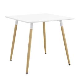 Helloshop26 - Table  de salle à manger cuisine bureau carré MDF 80 x 80 cm blanc mat et hêtre 03_0004123 - 3000487799784_0