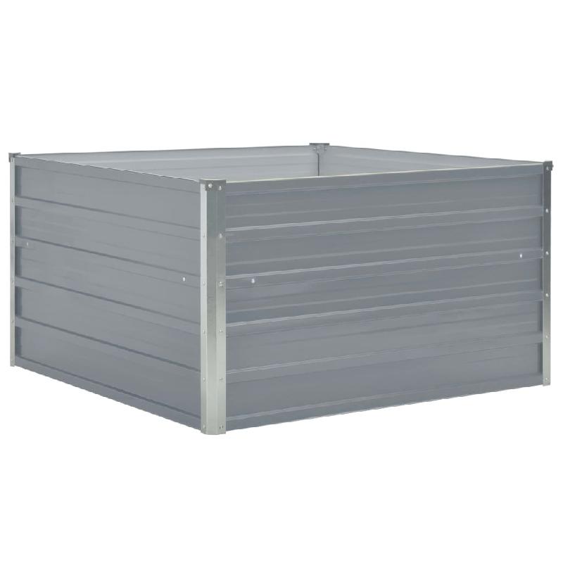 Jardinière acier galvanisé 100x100x45 cm - Gris - Design carré avec bordures repliées_0