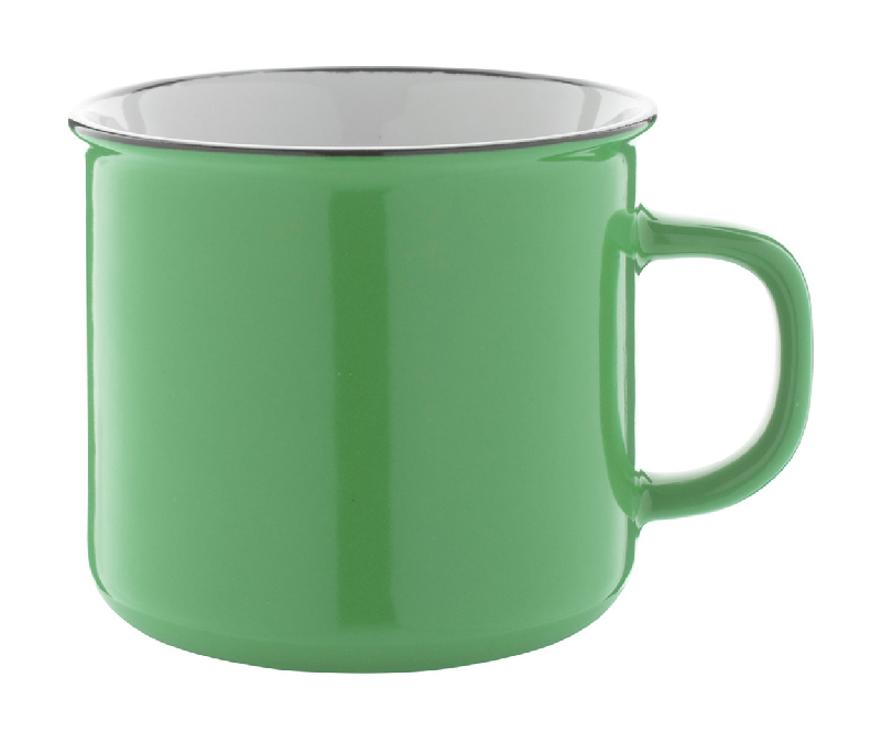 Mug vintage en céramique - bords noirs - 300 ml - intérieur blanc et extérieur coloré - livré en boîte_0
