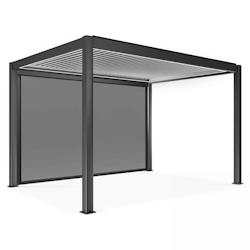 Oviala Business - Pergola bioclimatique autoportée motorisée éclairée 3x4m avec 1 store gris aluminium - Réf. 109354_0