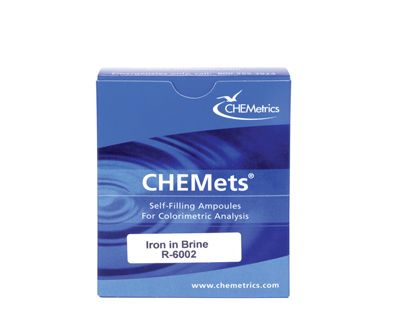 Recharge pour Kit d’analyse visuelle du Fer en saumure, 0-100/100-1000 ppm, type : CHEMets 30 ampoules, marque Chemetrics - Ref.: NBJ013_0
