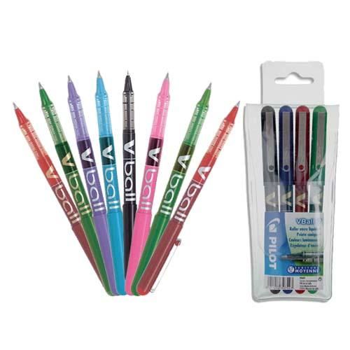 STYLOS ROLLER V-BALL PILOT - STYLO POINTE FINE ROLLER V-BALL PILOT POCHETTE DE 4 COULEURS (BLEU, NOIR, ROUGE, VERT)