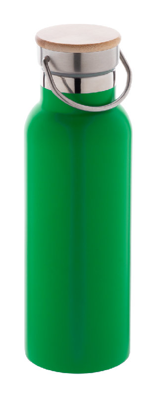 Thermos en inox à double paroi - 500 ml - couvercle en bambou et accroche en métal_0