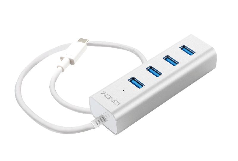 Lindy 43154 - Hub USB 3.1 4 ports blanc - Taux de transfert 5000 Mbit/s - Certification FCC, CE_0