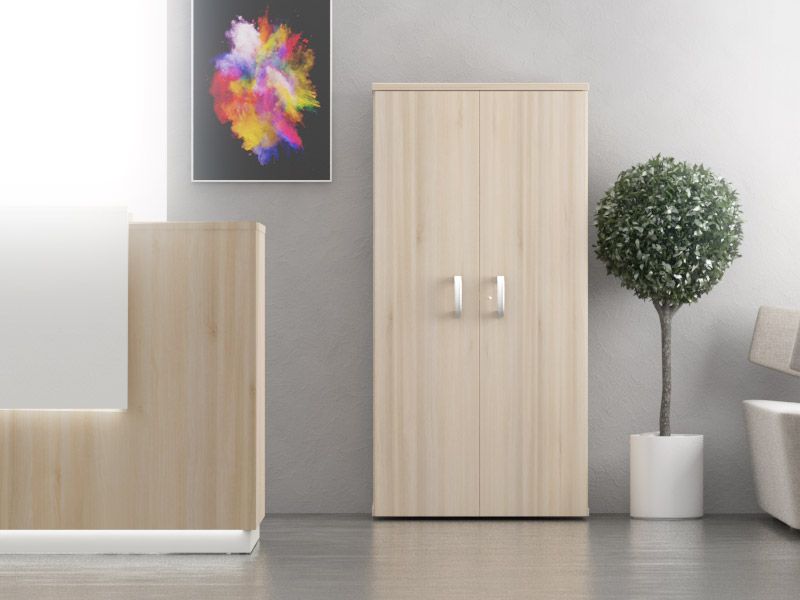 Armoire mi-haute à portes battantes Casta - L80 x H159 cm - 4 niveaux de rangement avec serrure_0