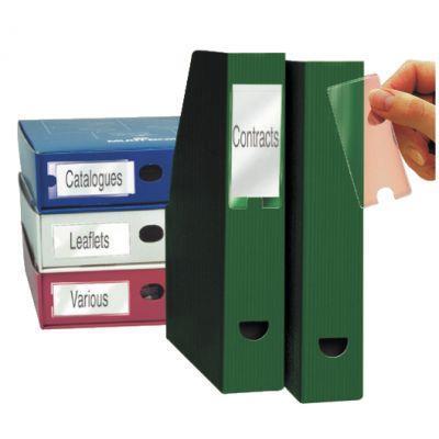 Blister de 6 porte-étiquettes adhésives en polypropylène transparent - Format 46x75 mm avec bristols prédécoupés_0
