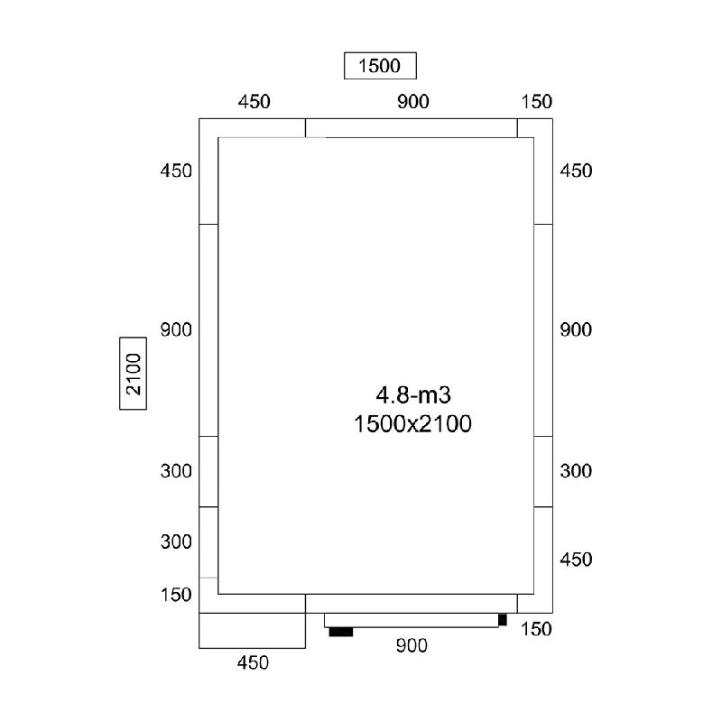 Chambre froide 4,8 m³ - 1,5 x 2,1 m - Acier inoxydable AISI 304 - Isolation 80 mm_0